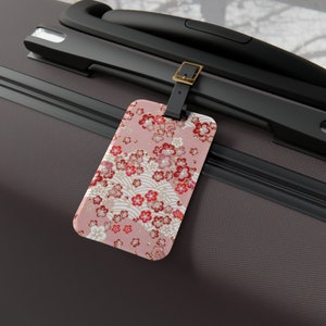 Etiqueta de equipaje - Etiqueta de equipaje acrílica personalizada + correa de cuero - Tarjeta de dirección extraíble - Artículos esenciales y regalos de viaje - Ondas japonesas Sakura