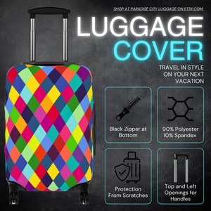 Luggage Cover Colorful Checkered Pattern Custom Print Luggage Protectors Suitcase Covers Travel Accessories Baggage Cover Gift image 2