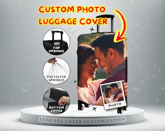 Custom Photo Luggage Cover | Personalized Suitcase Cover | Top Travel Accessories + Gifts, Baggage Protection | Personalized Wedding Gift