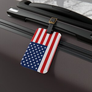 Étiquette de bagage réglable avec sangle en cuir + carte d'adresse amovible, étiquette de sac de bagage en acrylique, essentiels de voyage - drapeau américain - États-Unis