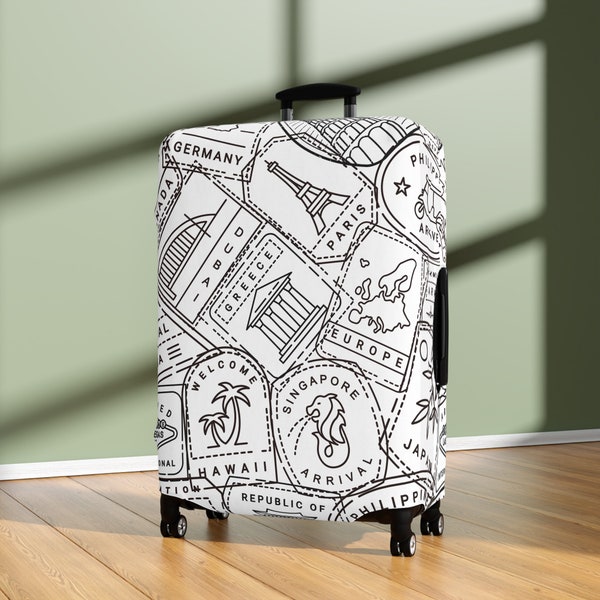 Luggage Cover - Suitcase & Baggage Protection - Washable Spandex Polyester Fabric - Travel Essential and Gifts - Passport Country Stamps