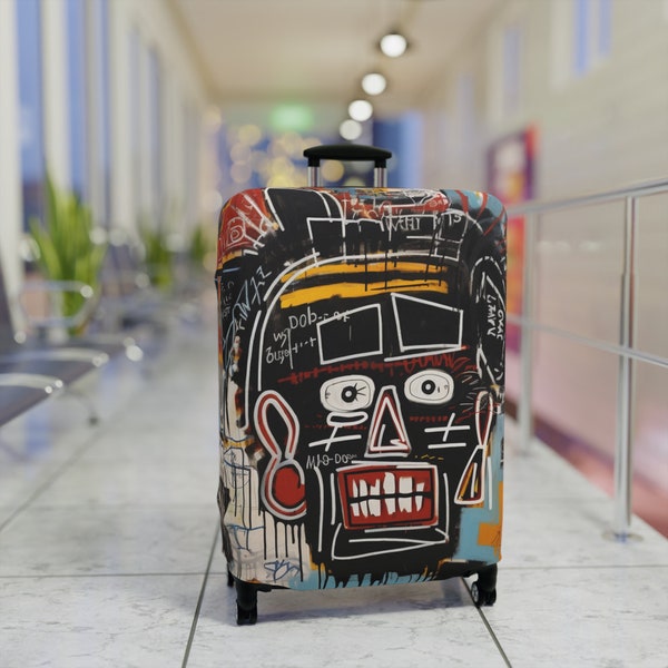 Luggage Cover - Jean Michel Basquiat Artwork - Suitcase & Baggage Protection - Washable Spandex Polyester Fabric - Travel Essential Gifts