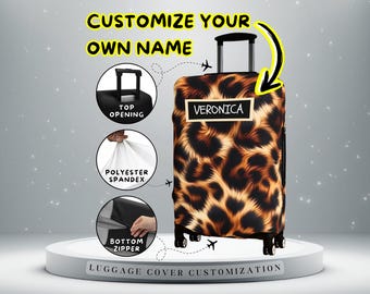 Personalized Leopard Print Luggage Cover | Custom Name Suitcase Protector | Polyester Spandex  Material | Top Travel Accessories & Gifts