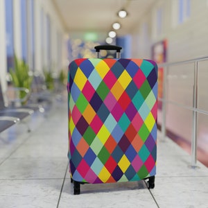 Luggage Cover Colorful Checkered Pattern Custom Print Luggage Protectors Suitcase Covers Travel Accessories Baggage Cover Gift image 1