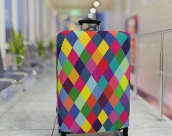 Luggage Cover - Colorful Checkered Pattern   | Custom Print Luggage Protectors | Suitcase Covers | Travel Accessories | Baggage Cover | Gift