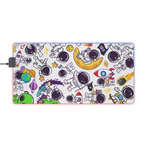 RGB Gaming Mouse Pad, Astronaut Space Themed Desk Mat, Cool Gamer Accessories, LED Mousepad for Office Decor, Gaming Gift, Polyester Surface