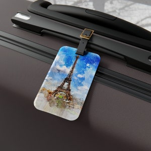 Verstellbarer Leder-Gepäckanhänger - Acryl-Gepäckanhänger - Langlebig + Leicht Stilvoller Gepäckanhänger - Reiseutensilien - Paris Frankreich Eiffle