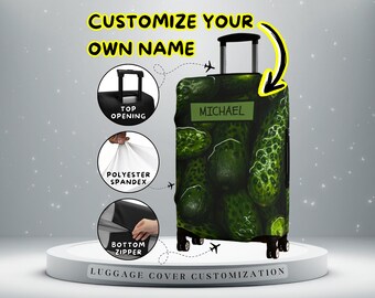 Custom Name Luggage Cover | Personalized Pickle Lover Suitcase Cover | Polyester Spandex Material | Top Travel Accessories & Gifts