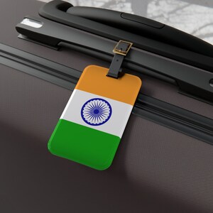 Gepäckanhänger für Koffer - Acryl-Gepäckanhänger mit verstellbarem Lederband + abnehmbarer Adresskarte - Reisegeschenke - Indische Flagge