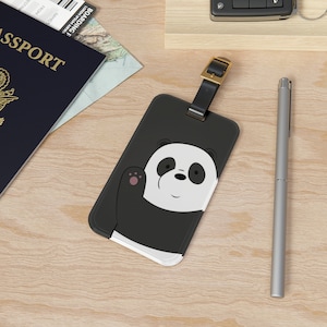 Étiquette à bagage Panda - Étiquette à bagage en acrylique personnalisée + lanière en cuir - Carte de visite amovible - Essentiel de voyage et cadeau - Joli panda