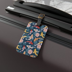 Luggage Tag - Personalized Acrylic Luggage Tag + Leather Strap - Removable Address Card - Travel Essentials - Japanese Koi Fish - Goldfish