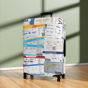 Housse de protection pour valise et protection des bagages - Tissu en polyester élasthanne lavable - Essentiels de voyage et cadeaux - Tampons de carte d'embarquement
