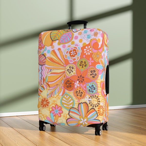 Luggage Covers - Orange Floral - Elastic polyester spandex fabric - Travel - Gifts - Protective Cover - Suitcase Cover - 3 Sizes