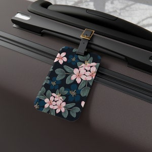 Étiquette de sac à bagages en acrylique - Étiquette d'identification de valise avec lanière en cuir et carte de visite - Les indispensables du voyage - Motif fleurs de cerisier du Japon