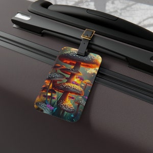 Verstellbarer Leder-Gepäckanhänger - Acryl-Gepäckanhänger - Langlebig, leicht + stilvoller Gepäckanhänger - Travel Essentials - Abstrakte Pilze