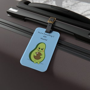 Étiquette de bagage réglable avec sangle en cuir + carte d'adresse amovible, étiquette de sac de bagage en acrylique, essentiels de voyage - Amour d'avocat mignon