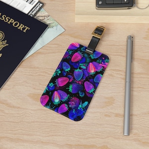Étiquette à bagage - Étiquette à bagage acrylique personnalisée + lanière en cuir - Carte de visite amovible - Essentiels de voyage et cadeaux - Explosion de baies