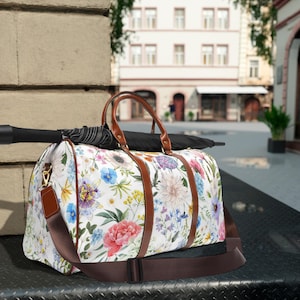 Spring Floral Design- Waterproof Travel Bag - Weekend Carry-On Travel Luggage - Shoulder Strap Duffle Bag - Polyester lining - Gold Zipper