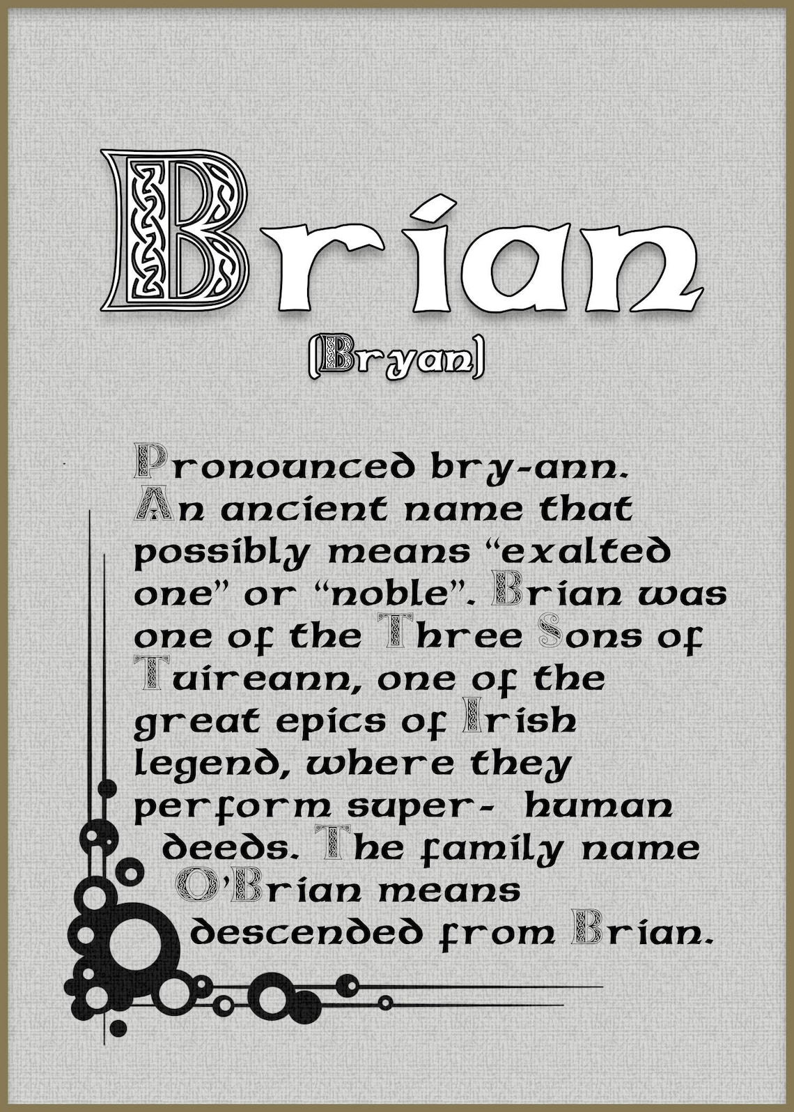 Brian Story of the Name Name Explained History Name Etsy