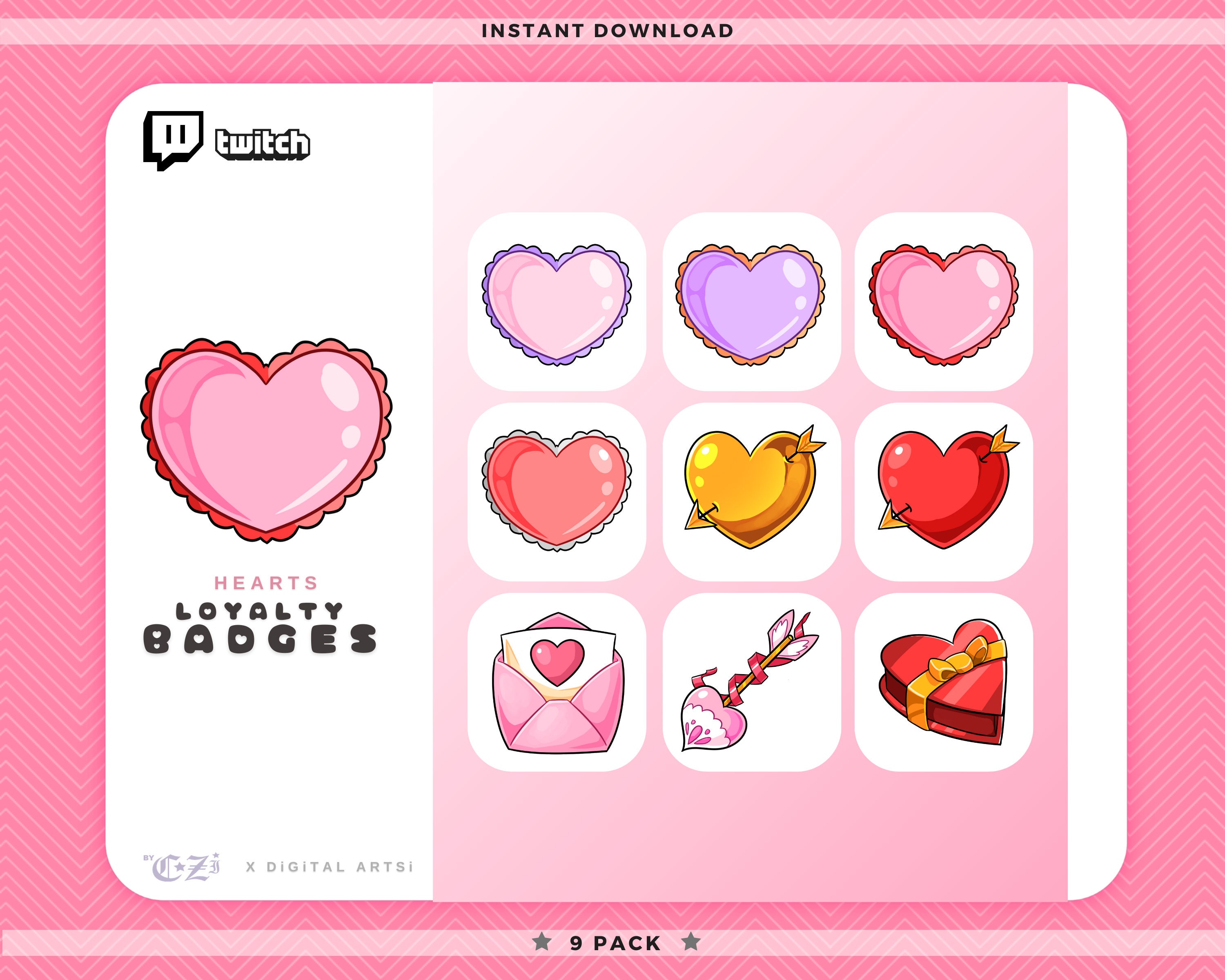 Twitch Bit Badges Twitch Sub Badges Kawaii Hearts 9 Pack Etsy