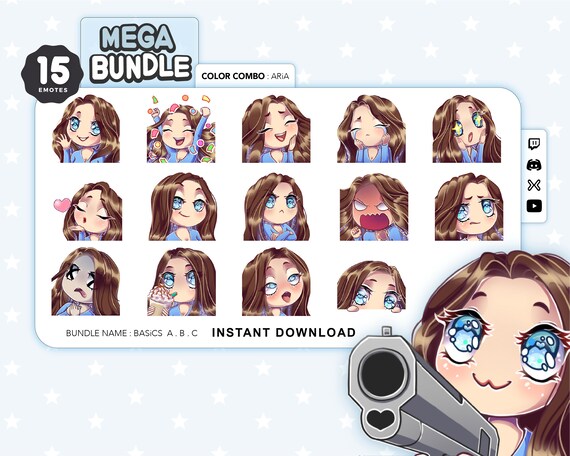 Anime Girl Emote Pack Aria Teddy Brown Hair Blue Eyes Etsy