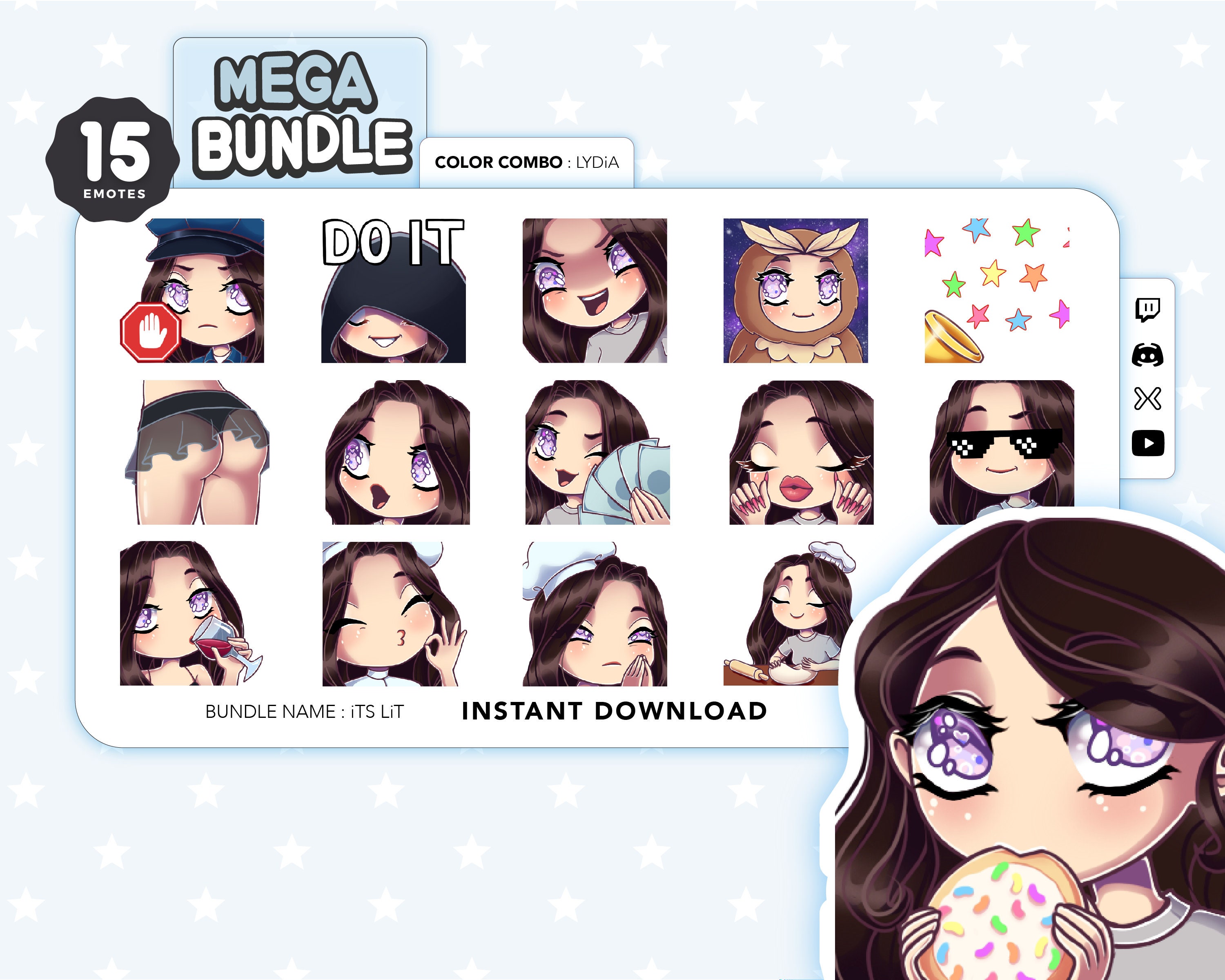 Kawaii Twitch Emotes Lydia : Chocolate Brown Hair . Lavender - Etsy Canada Kawaii Twitch Emotes Lydia : Chocolate Brown Hair . Lavender - Etsy Canada