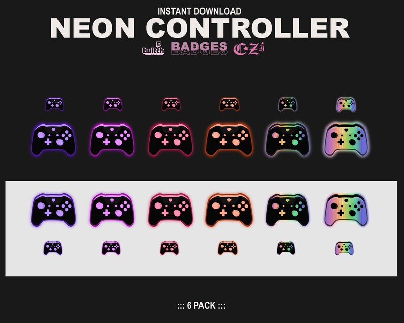 Twitch Sub Badges / Bit Badges NEON CONTROLLER 6 pack A | Etsy