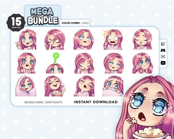 Anime Girl Emote Pack Candi Flamingo Pink Hair Blue Eyes Etsy