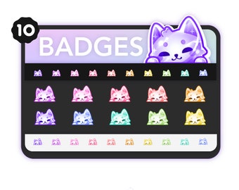 twitch sub badges CRYSTAL CAT . twitch bit badges . kawaii lurking cat . badges for streaming