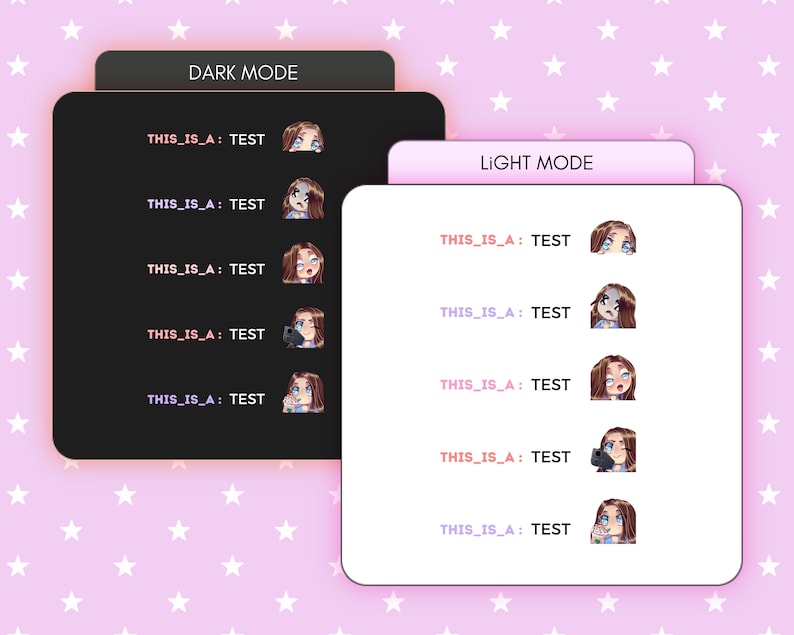 Bundle of 5 : BASiCS B Twitch Emote Pack Kawaii Twitch Emotes Chibi GiRL BROWN HAiR . blue eyes