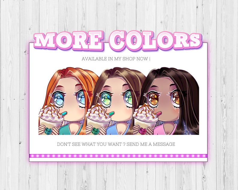 Bundle of 5 : BASiCS B Twitch Emote Pack Kawaii Twitch Emotes Chibi GiRL BROWN HAiR . blue eyes