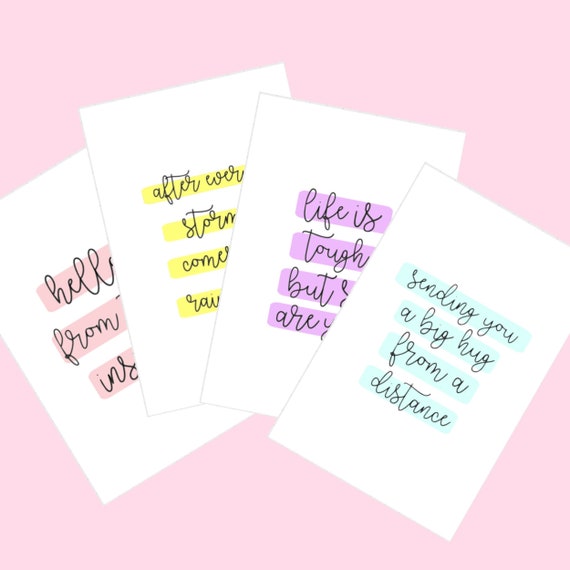 Rainbow Postcards and Envelopes Pack of 4 Miss you cards. Cute pack of postcards