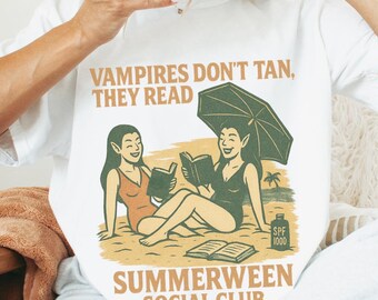 Vintage Summerween Vampire Shirt Comfort Colors Bookish Tee Spooky Witchy Book Club Halloween Beach Party Girly Social Club Summer Reading