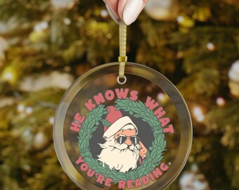 Smutty Book Club Christmas Ornament, Spicy Reader Gift, Clear Glass (3.5")