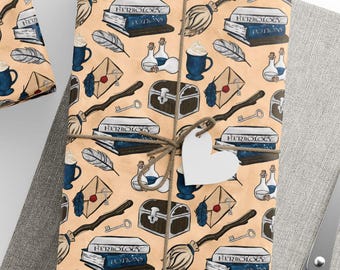 Wizard School Wrapping Paper Vintage Fantasy Book Lover Club Gift Wrap, Bookish Christmas Custom Birthday Wraps Sheets Set, Craft Supplies