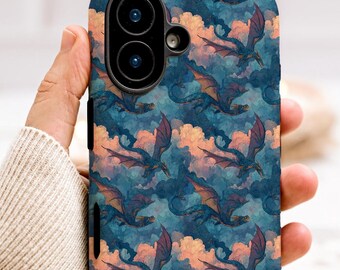 Bookish Dragon iPhone Tough Case, Fantasy Library Romantasy Design, Literary Bookworm Magical Reading Phone Cover