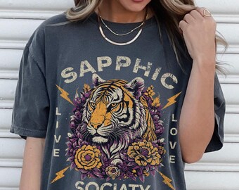 Sapphic lesbian pride shirt, Lesbian Tiger Comfort Colors lgbtq Lesbian subtle Vintage Lesbian pulp tee Lesbian girlfriend gift Pride merch