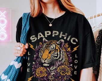 Sapphic lesbian pride shirt, Lesbian Tiger Comfort Colors lgbtq Lesbian subtle Vintage Lesbian pulp tee Lesbian girlfriend gift Pride merch