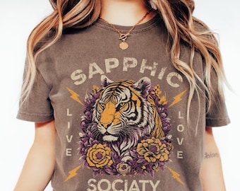 Sapphic lesbian pride shirt, Lesbian Tiger Comfort Colors lgbtq Lesbian subtle Vintage Lesbian pulp tee Lesbian girlfriend gift Pride merch