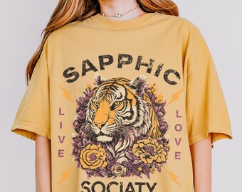 Sapphic lesbian pride shirt, Lesbian Tiger Comfort Colors lgbtq Lesbian subtle Vintage Lesbian pulp tee Lesbian girlfriend gift Pride merch