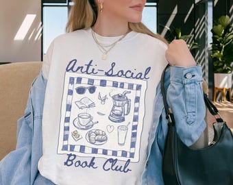 Antisocial book club shirt Comfort Colors coffee and books shirt Book girlie Hot girls read books, booktrovert shirt, bookish apparel summer