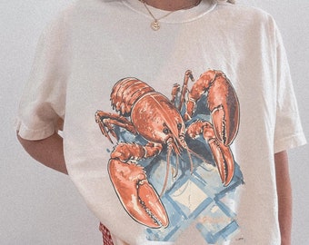 Lobster shirt Fisherman Aesthetic Comfort Colors tee Maine New England Seafood foodie gift, Italian coastal beach vibes ocean inspired style
