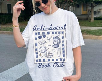 Antisocial Book Club Shirt, Funny Book Lover Tee, Retro Reading T Shirt, Bookish Aesthetic Shirt, Introvert Book Club Gift for Readers