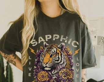 Sapphic lesbian pride shirt, Lesbian Tiger Comfort Colors lgbtq Lesbian subtle Vintage Lesbian pulp tee Lesbian girlfriend gift Pride merch