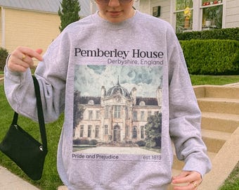 Pride and Prejudice Sweatshirt, Pemberley crewneck sweater Jane Austen merch  Mr. Darcy Elizabeth Bennet barely tolerable classic literature