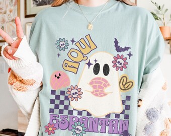 Panstasmas Shirt Comfort Colors, Halloween Latina Ghost Tee with Pan Dulce and Cafecito, Spooky Conchas Mexican t-shirt