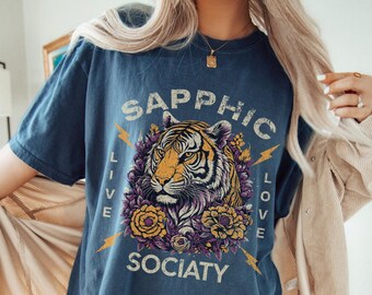 Sapphic lesbian pride shirt, Lesbian Tiger Comfort Colors lgbtq Lesbian subtle Vintage Lesbian pulp tee Lesbian girlfriend gift Pride merch
