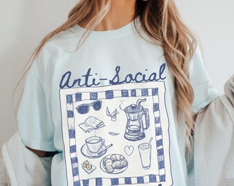 Antisocial book club shirt Comfort Colors coffee and books shirt Book girlie Hot girls read books, booktrovert shirt, bookish apparel summer