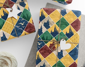 Wizard School Wrapping Paper Vintage Fantasy Book Lover Club Gift Wrap, Bookish Christmas Custom Birthday Wraps Sheets Set, Craft Supplies