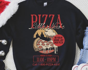 Little Nero's Pizza sweatshirt, Funny Home Alone sweater, Retro Holiday Christmas 90s nostalgia, Kevin Movie, family reunion matching shirts